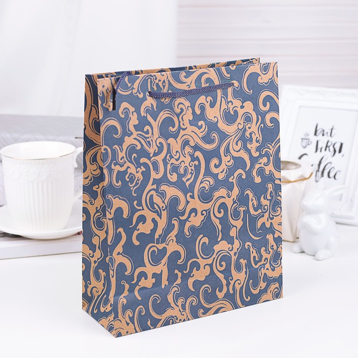 Пакет крафт "Ажур", синий, 19 х 8 х 25 см
