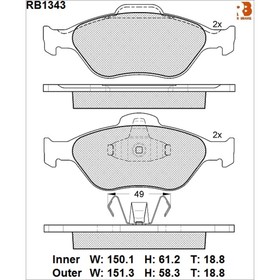 

Дисковые тормозные колодки R BRAKE RB1343