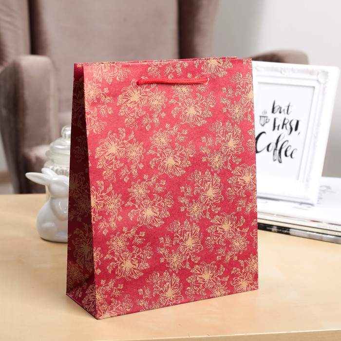 Пакет крафт "Огненный цветок", 23 х 8,5 х 32 см