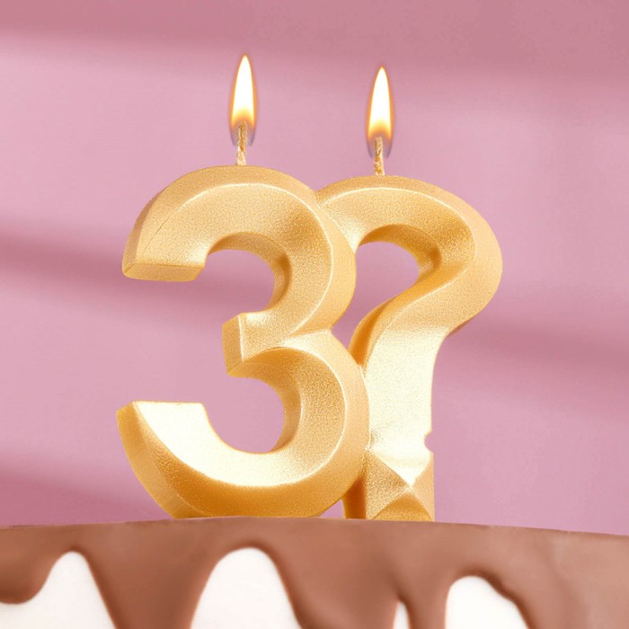 Свеча в торт Грань, цифра 3?, золотой металлик, 6,5 см