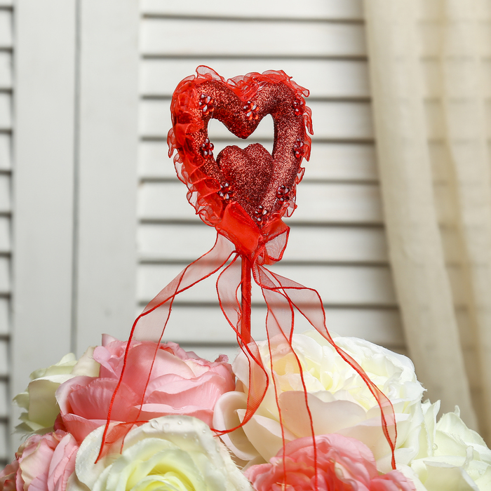 Сердечко на палочке "Ленты и цветы"