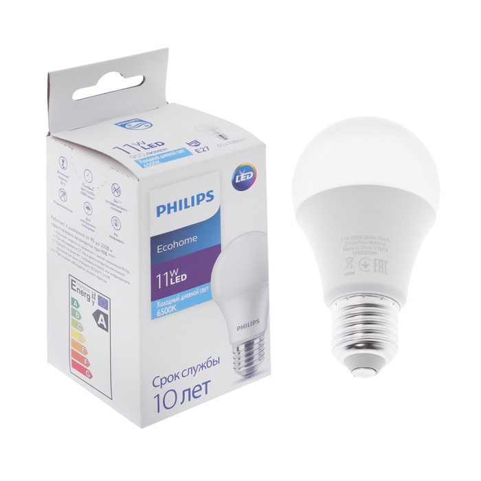 фото Лампа светодиодная philips ecohome bulb 865, e27, 11 вт, 6500 к, 950 лм, груша