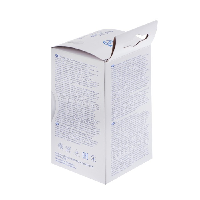 

Лампа светодиодная Philips Ecohome Bulb 840, E27, 15 Вт, 4000 К, 1450 Лм, груша