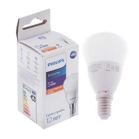 Лампа светодиодная Philips Ecohome Lustre 827, E14, 5 Вт, 2700 К, 500 Лм, шар