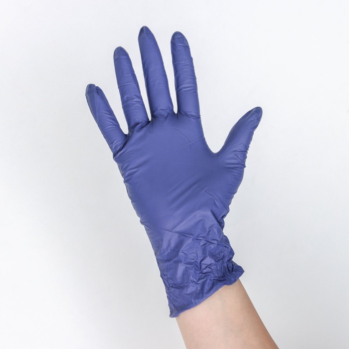 Перчатки нитриловые смотровые неопудренные, размер XL, 100 шт/уп, 3 гр, цвет черничный