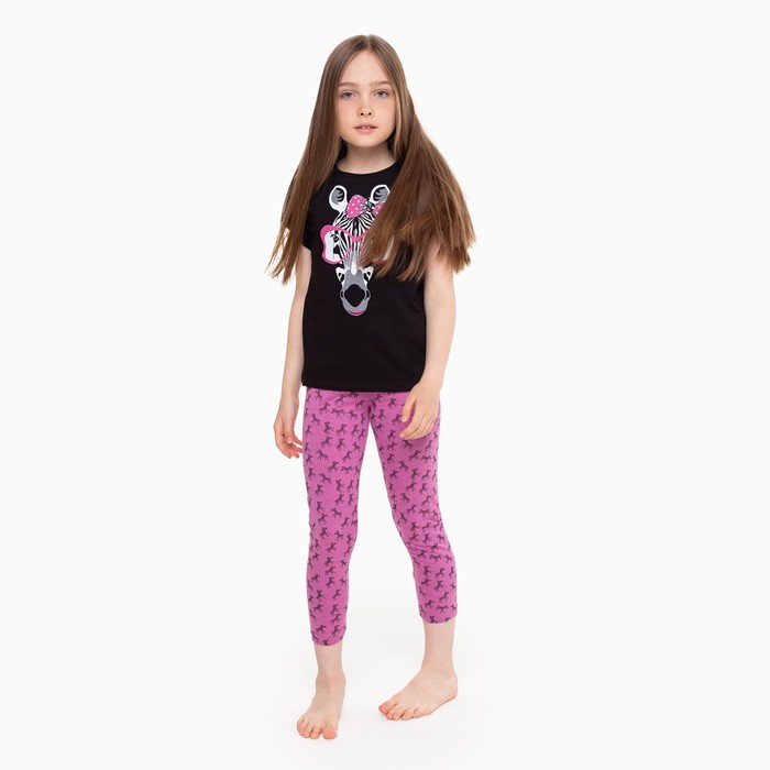 Пижама для девочки, цвет чёрный/розовый, рост 110-116 см