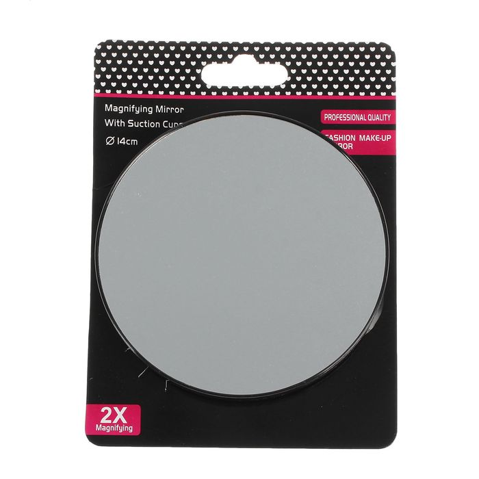 Зеркало для макияжа, с двукратным увеличением, одностороннее, круглое, d=14см, на присосках, цвет чёрный
