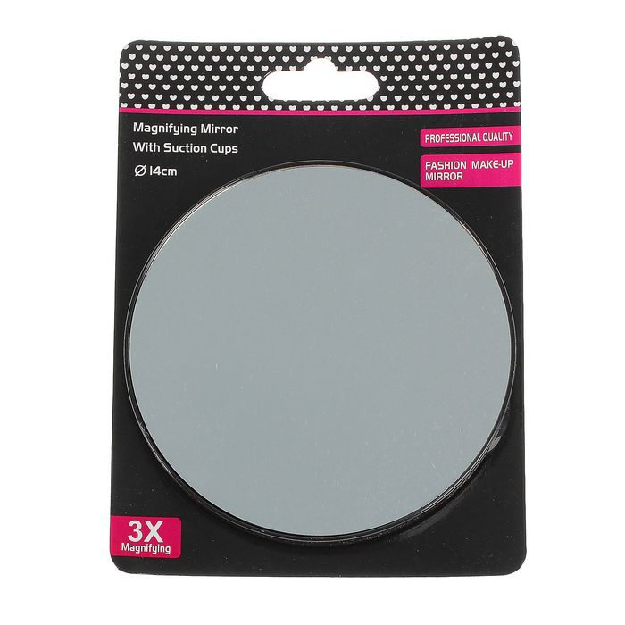 Зеркало для макияжа, с трёхкратным увеличением, одностороннее, круглое, d=14см, на присосках, цвет чёрный