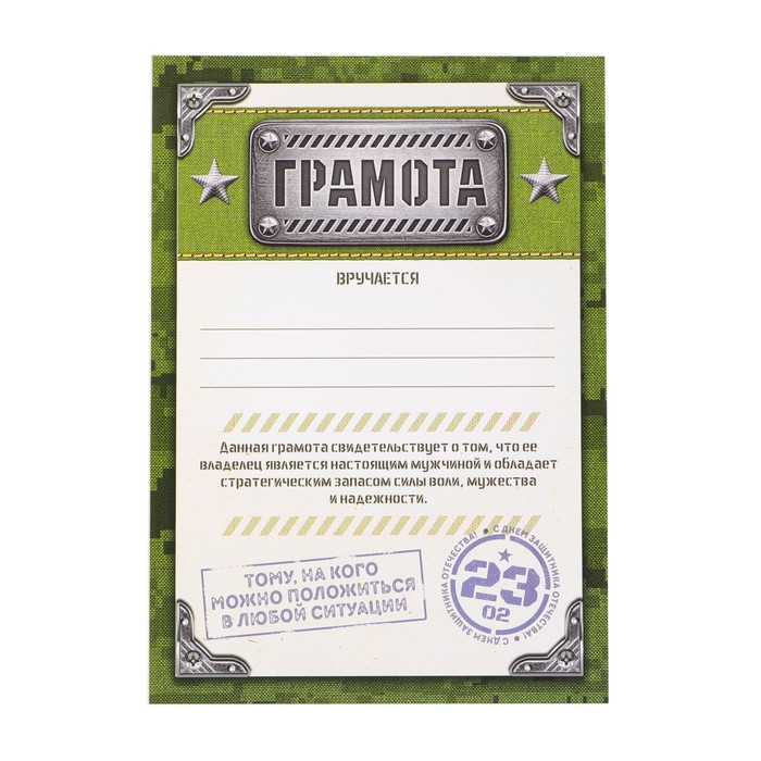 

Диплом "Настоящего защитника" 21х29,7 см., 157 гр.