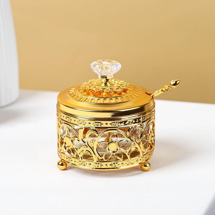 Сахарница «Дарина», 200 мл, 9×10 см, с ложкой, цвет золотой сахарница la venir маки с ложкой 9 5 см керамика