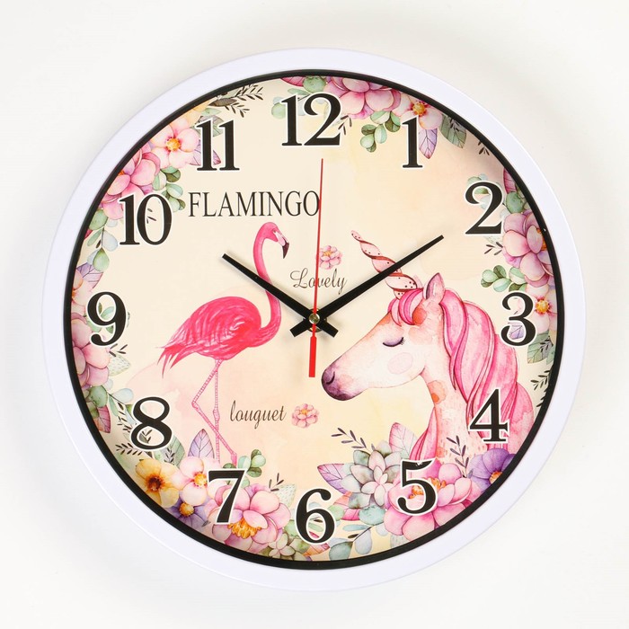 Часы настенные Фламинго, d-30 см, дискретный ход