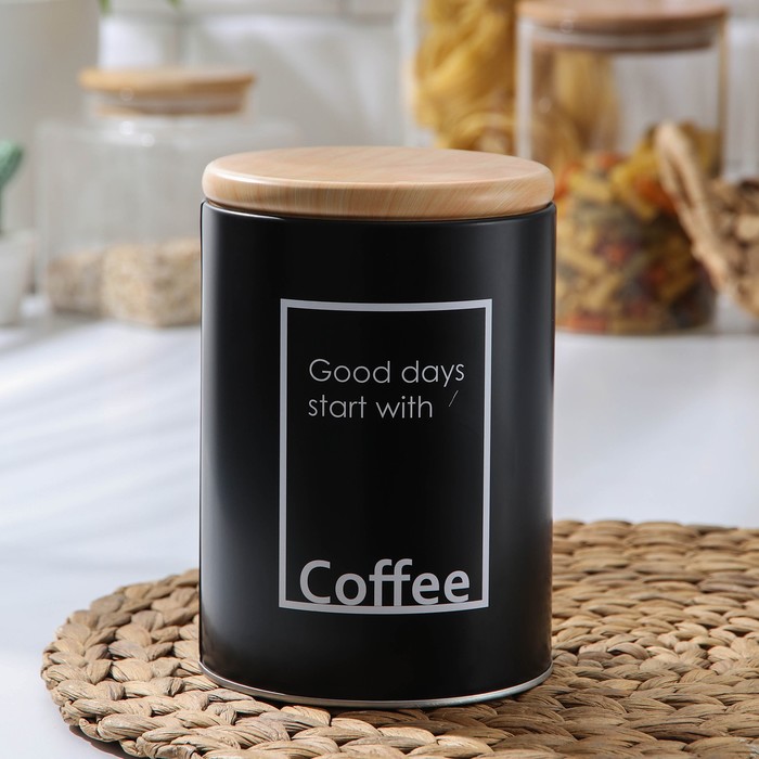 банка для сыпучих продуктов рязанская фабрика жестяной упаковки lifestyle кофе Банка для сыпучих продуктов кофе Lifestyle, 11×15,5 см, цвет чёрный