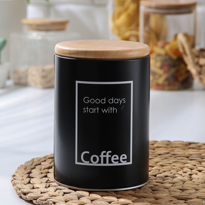 

Банка для сыпучих продуктов кофе Lifestyle, 11×15,5 см, цвет чёрный