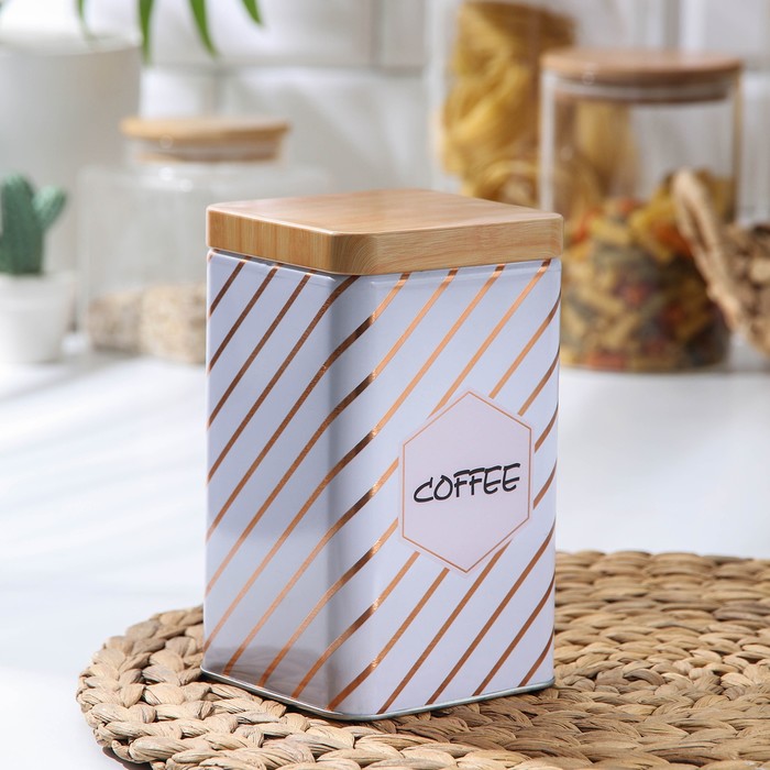 Банка для сыпучих продуктов «Кофе. Линии», 9×9×15 см, цвет серый банка для сыпучих продуктов сахар линии 9×9×13 5 см цвет серый