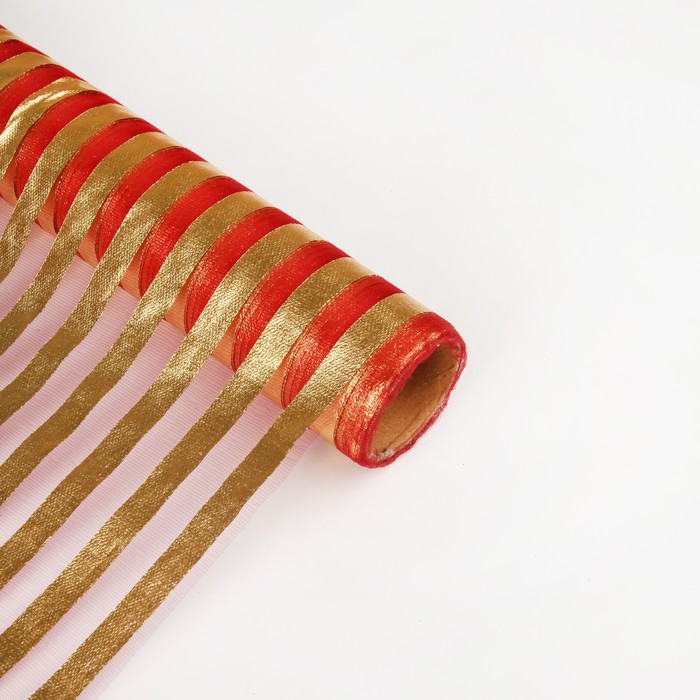 Органза "Золотая полоса", бордовый, 0,48 х 4,5 м