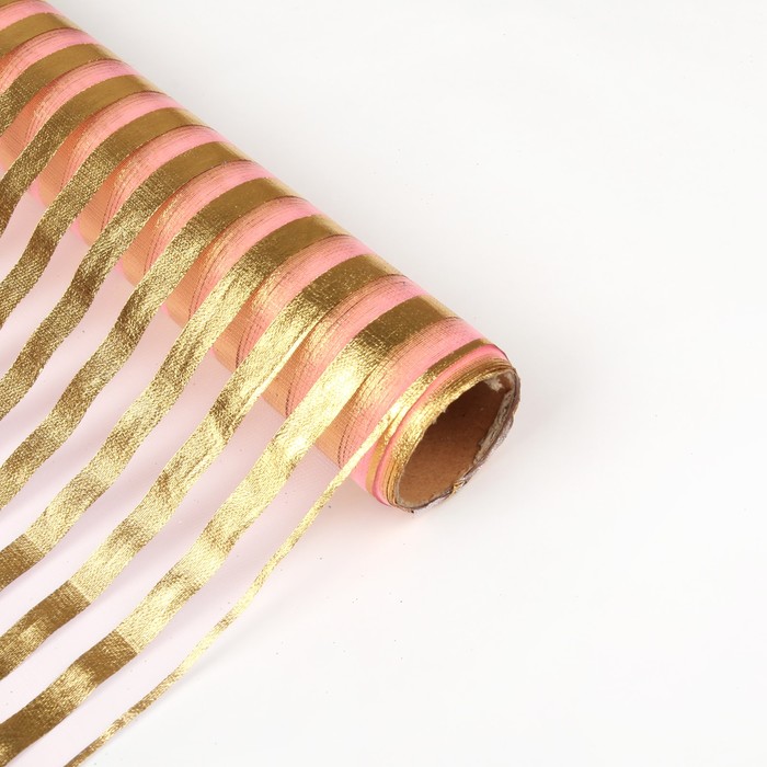 Органза "Золотая полоса", розовый, 0,48 х 4,5 м
