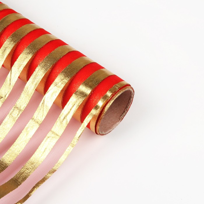 Органза "Золотая полоса", красный, 0,48 х 4,5 м