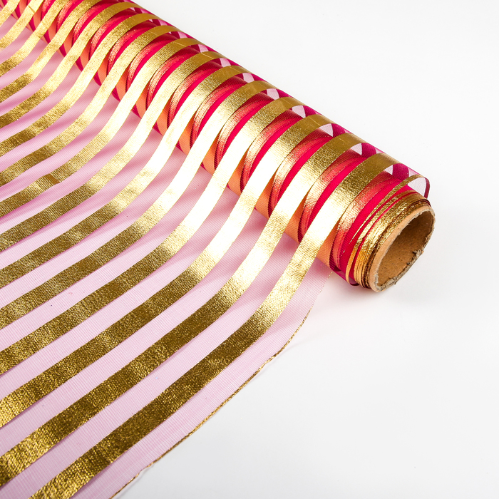 Органза "Золотая полоса", малиновый, 0,48 х 4,5 м