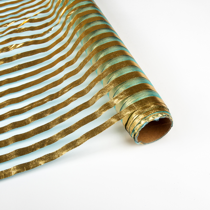 Органза "Золотая полоса", бирюзовый, 0,48 х 4,5 м