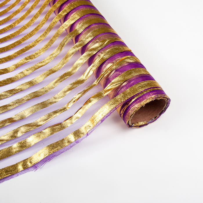 Органза "Золотая полоса", фиолетовый, 0,48 х 4,5 м