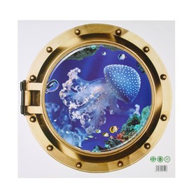Наклейка 3Д интерьерная Медуза в илюминаторе 50*50см Ош