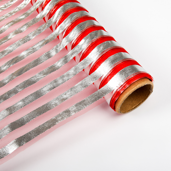 Органза "Серебряная полоса", красный, 0,48 х 4,5 см