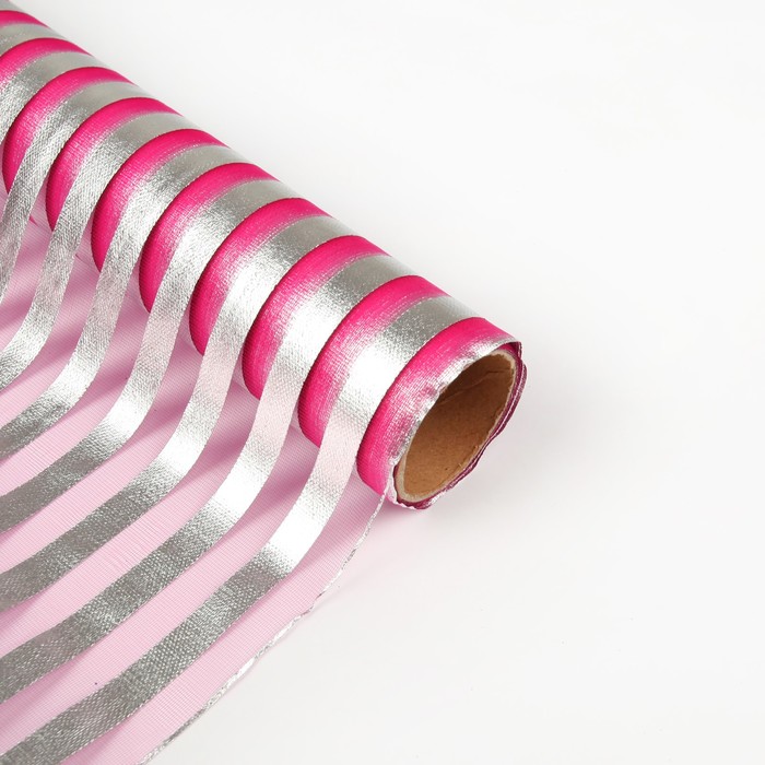 Органза "Серебряная полоса", малиновый, 0,48 х 4,5 см