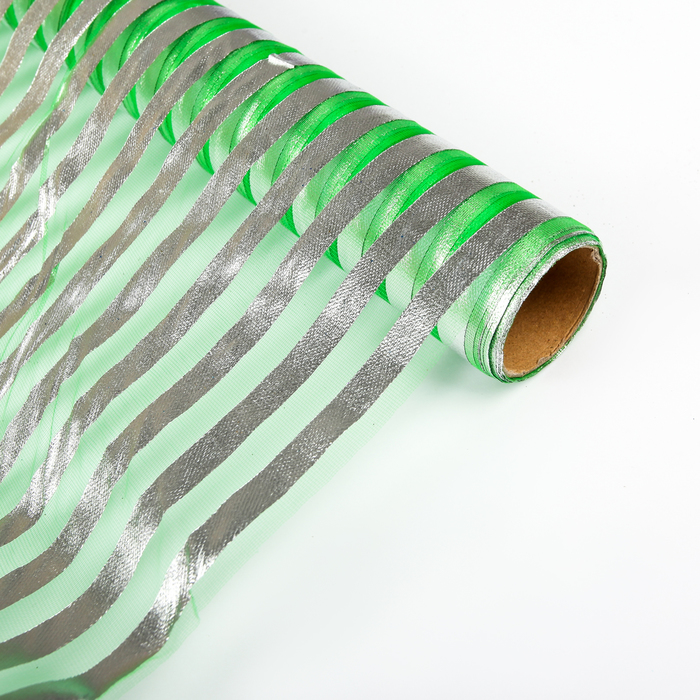 Органза "Серебряная полоса", зелёный, 0,48 х 4,5 см