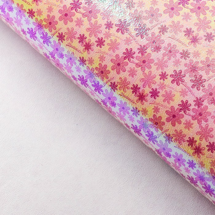 Бумага упаковочная перламутровая "Цветочная поляна", малиновый, 50 х 70 см