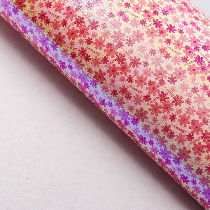 Бумага упаковочная перламутровая "Цветочная поляна", красный, 50 х 70 см