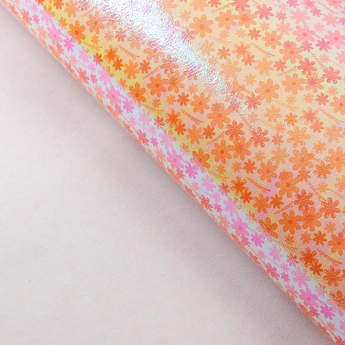 Бумага упаковочная перламутровая "Цветочная поляна", оранжевый, 50 х 70 см
