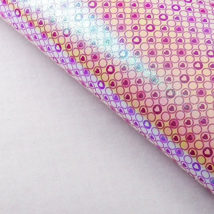 Бумага упаковочная перламутровая "Сердце в круге", малиновый, 50 х 70 см