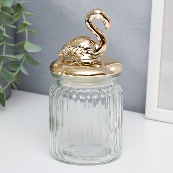 Шкатулка стекло, керамика Золотой фламинго 14,5х8х8 см