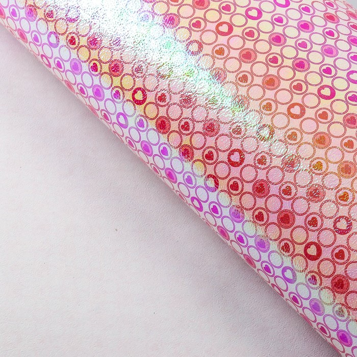 Бумага упаковочная перламутровая "Сердце в круге", красный, 50 х 70 см