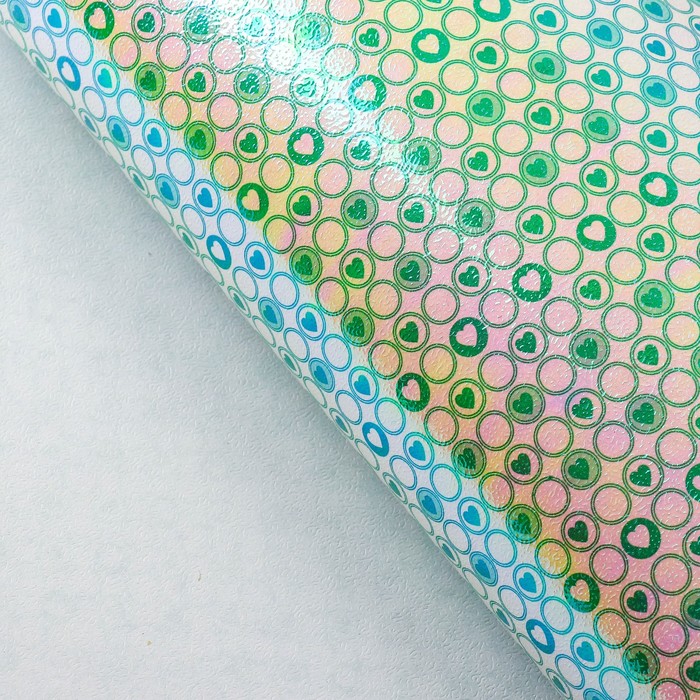 Бумага упаковочная перламутровая "Сердце в круге", зелёный, 50 х 70 см