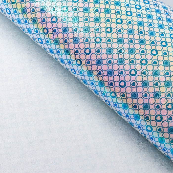 Бумага упаковочная перламутровая "Сердце в круге", синий, 50 х 70 см