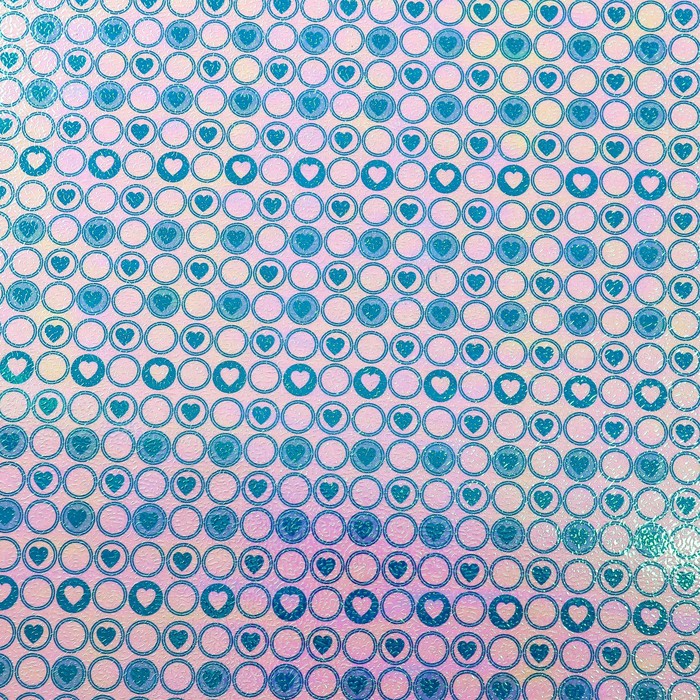 Бумага упаковочная перламутровая "Сердце в круге", синий, 50 х 70 см