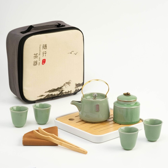 Набор для чайной церемонии 10 предметов, на 4 персоны, чашка 55 мл, чайник 200 мл, зеленый