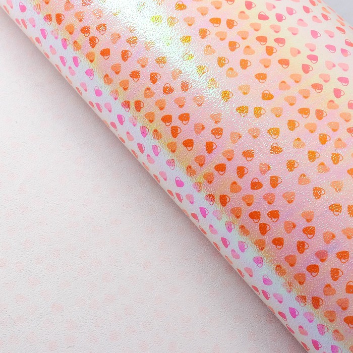 Бумага упаковочная перламутровая "Сердечки", оранжевый, 50 х 70 см