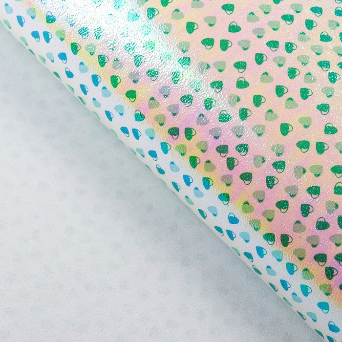 Бумага упаковочная перламутровая "Сердечки", зелёный, 50 х 70 см