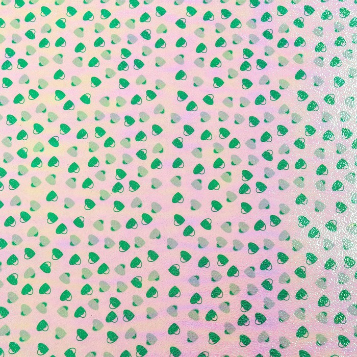 Бумага упаковочная перламутровая "Сердечки", зелёный, 50 х 70 см