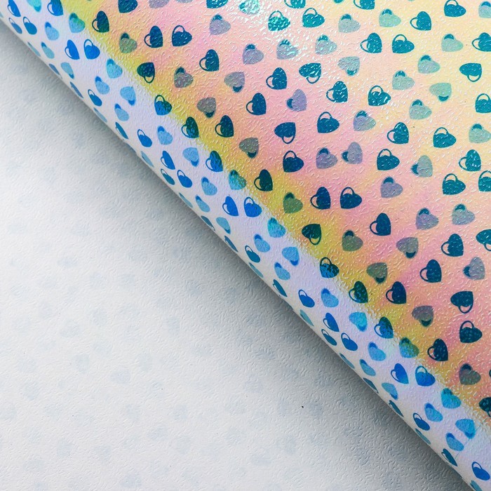 Бумага упаковочная перламутровая "Сердечки", синий, 50 х 70 см