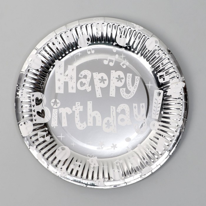 фото Тарелки бумажные "с днём рождения" набор 6 шт, цвет серебро страна карнавалия