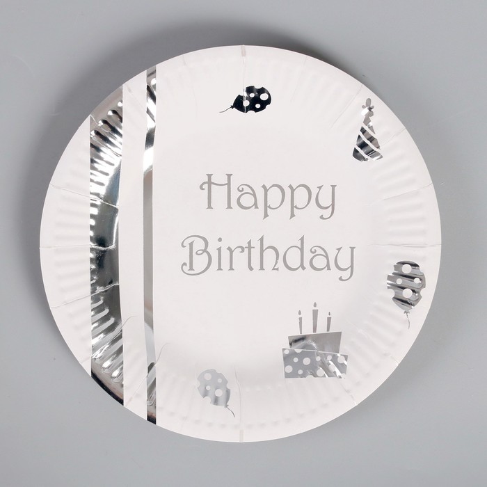 Тарелки бумажные «С днём рождения», набор, 6 шт., тиснение, цвет серебро тарелки бумажные с днём рождения набор 6 шт тиснение цвет золотоо