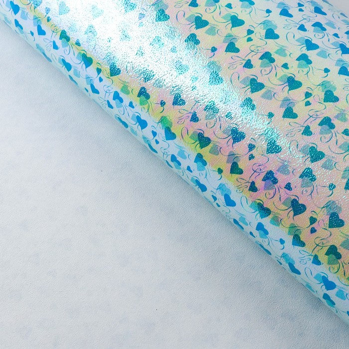 Бумага упаковочная перламутровая "Два сердца", синий, 50 х 70 см