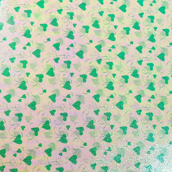 Бумага упаковочная перламутровая "Два сердца", зелёный, 50 х 70 см