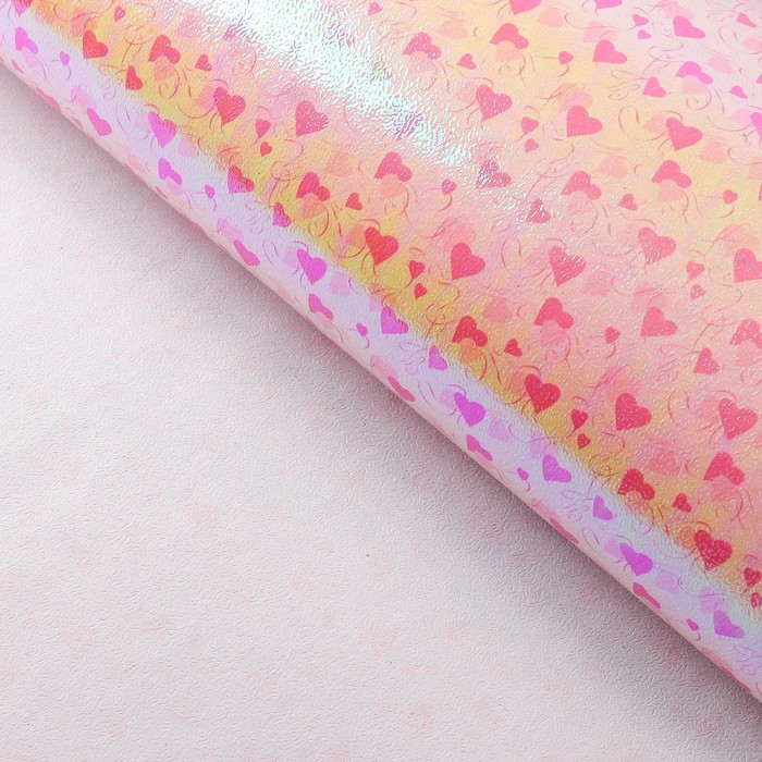 Бумага упаковочная перламутровая "Два сердца", розовый, 50 х 70 см