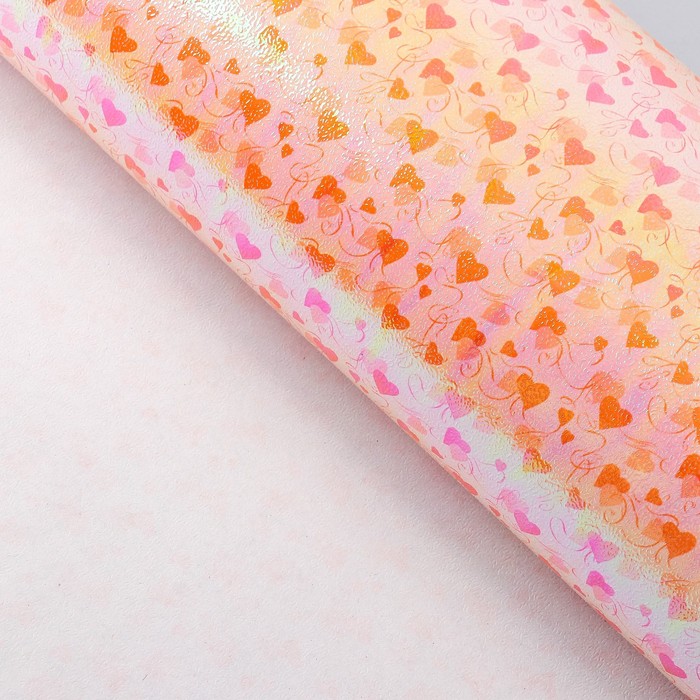 Бумага упаковочная перламутровая "Два сердца", оранжевый, 50 х 70 см