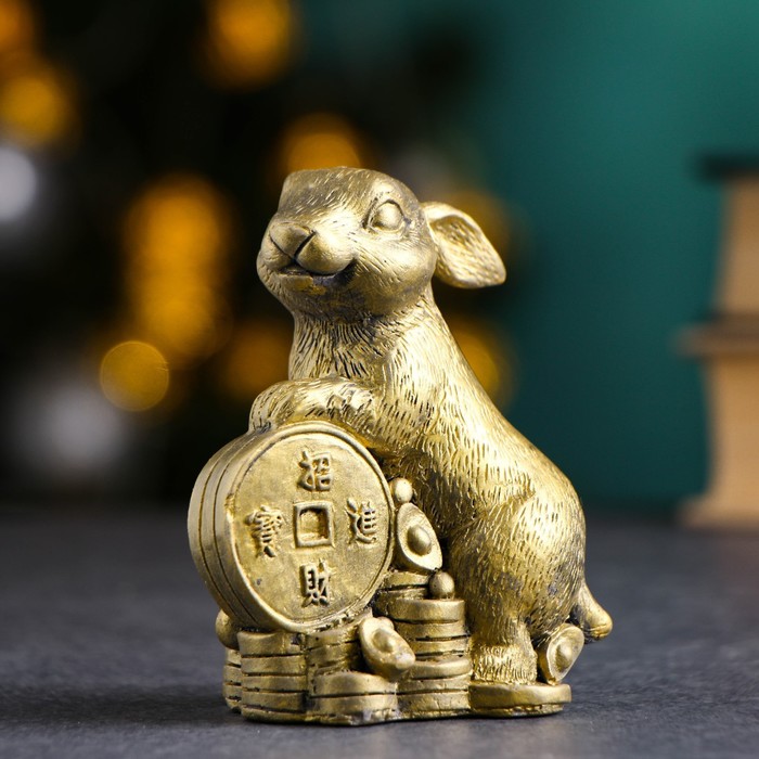 Статуэтка "Кролик на деньгах" состаренное золото, 9х8х5см