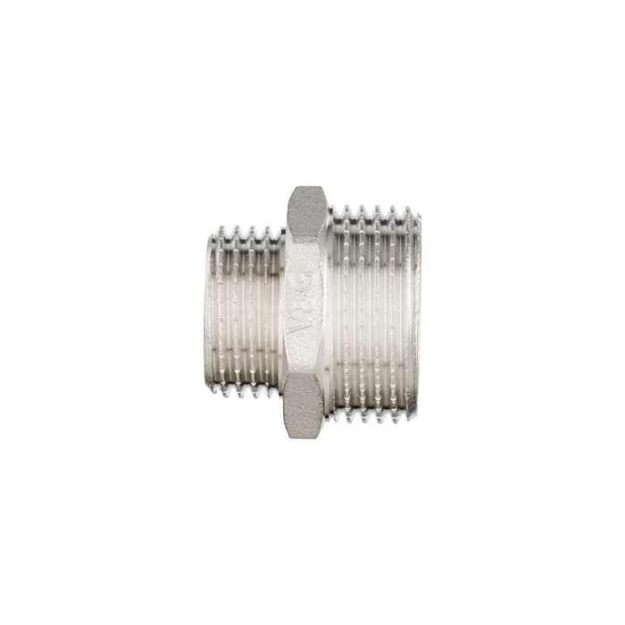 

Ниппель переходной Valogin V&G-203204, 3/4" х 1/2", наружная резьба, никелированная латунь